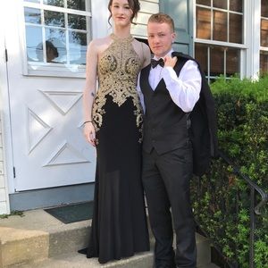 Clarisse Black and Gold Prom Dress